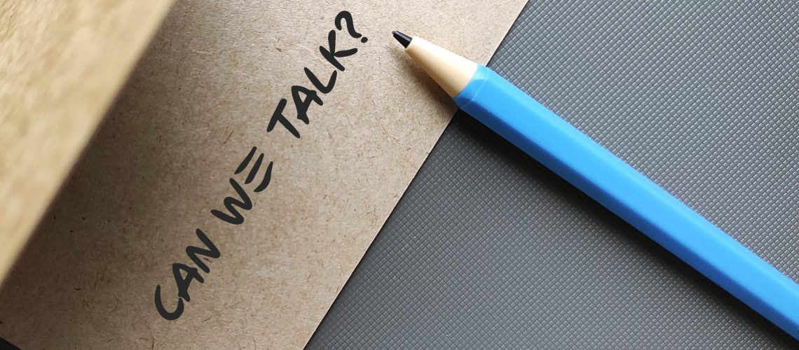 Craft card with handwritten text - Can We Talk?  - concept of request for someone to have conversation that matter or serious issue
